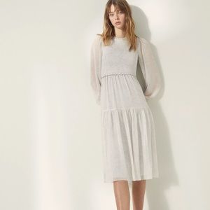 Aritzia Wilfred Rosalyn Midi Dress Smocked Chiffon Birch / Beige